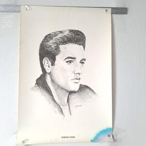 VTG 1977 Elvis Presley Forever Yours Original Art Signed JK Bailey Charcoal
